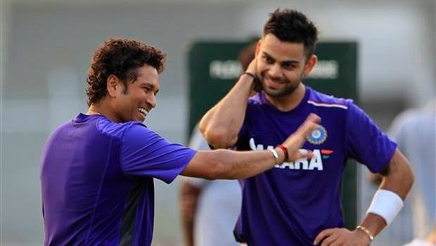 Sachin and Kohli during a practice session