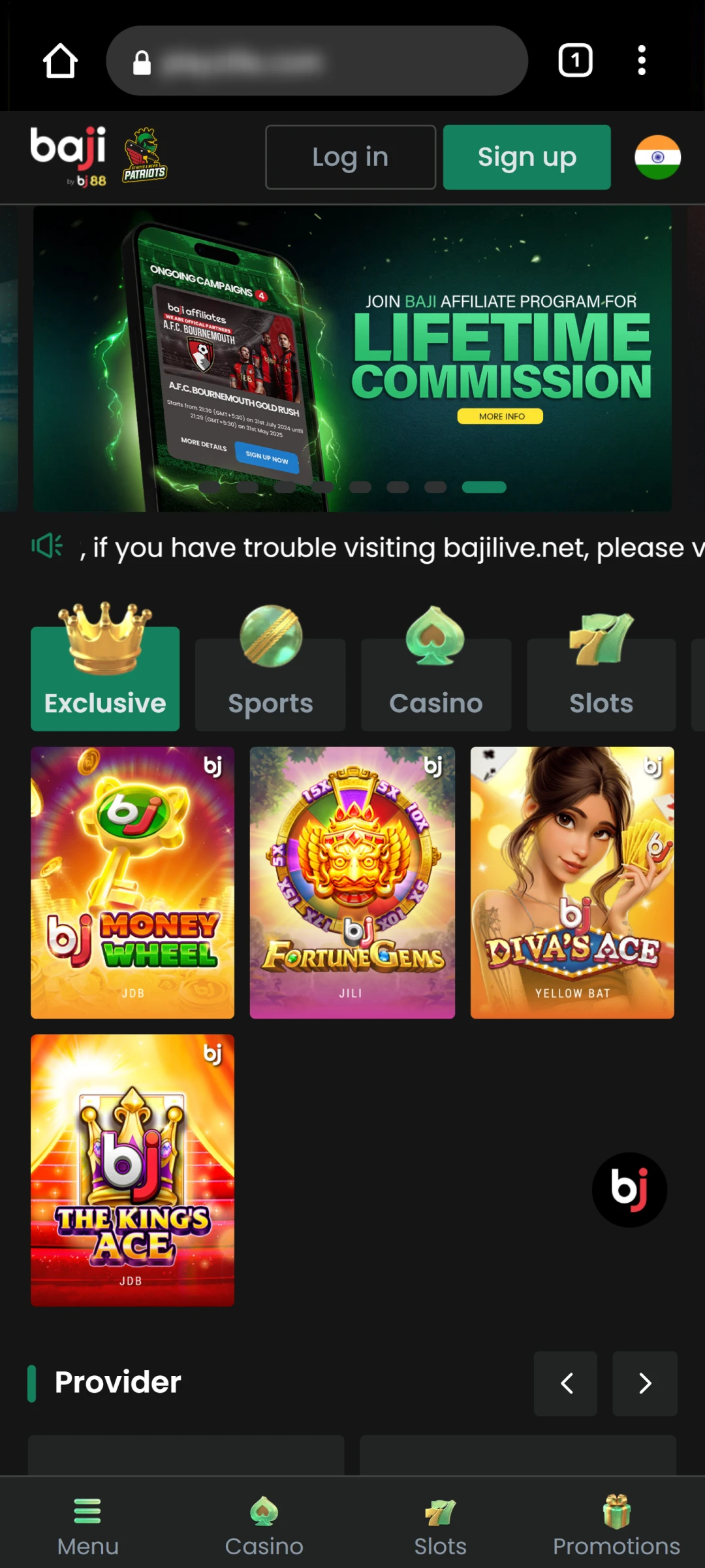 Open the Official Baji Website.