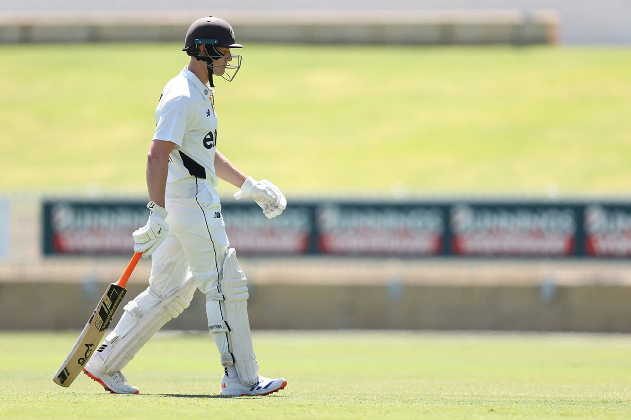 Cameron Bancroft was dismissed caught behind after the ball took a huge deflection off his stumps in the Sheffield Shiel, at WACA on Sunday