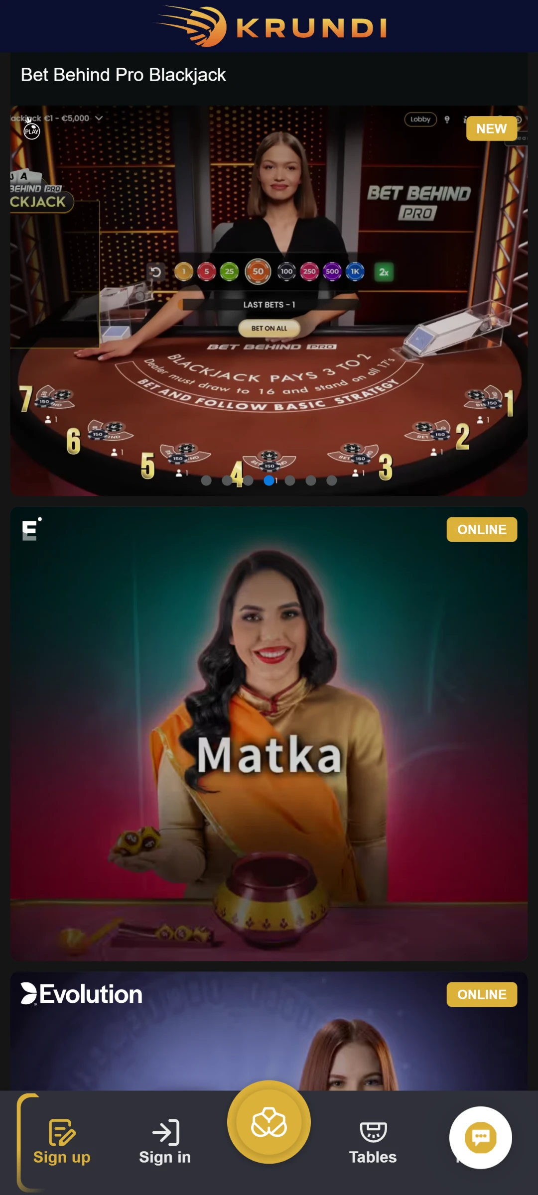 Krundi Casino on Mobile Device.