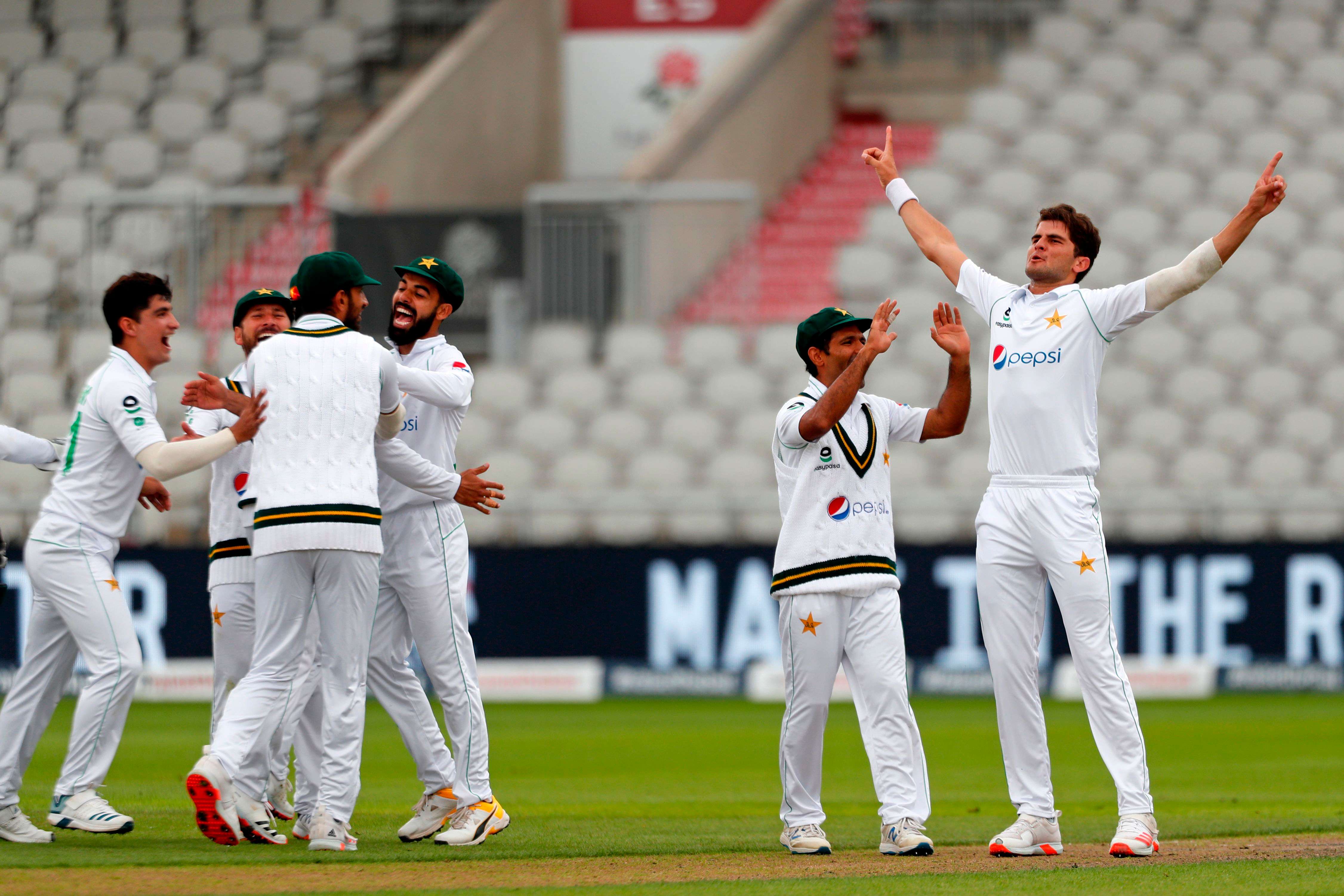 Shaheen Shah Afridi celebrating a wicket at Old Trafford
