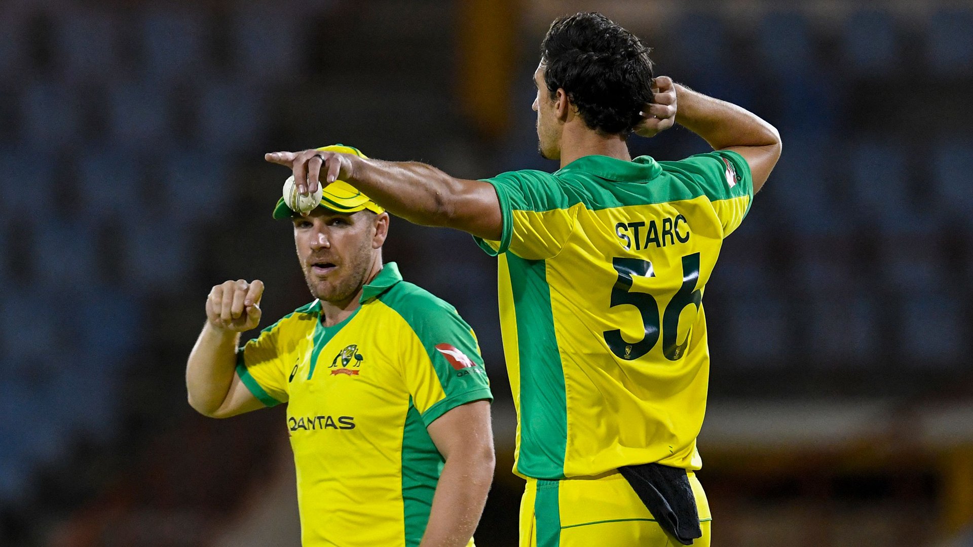 Finch with Starc during the series against Windies 