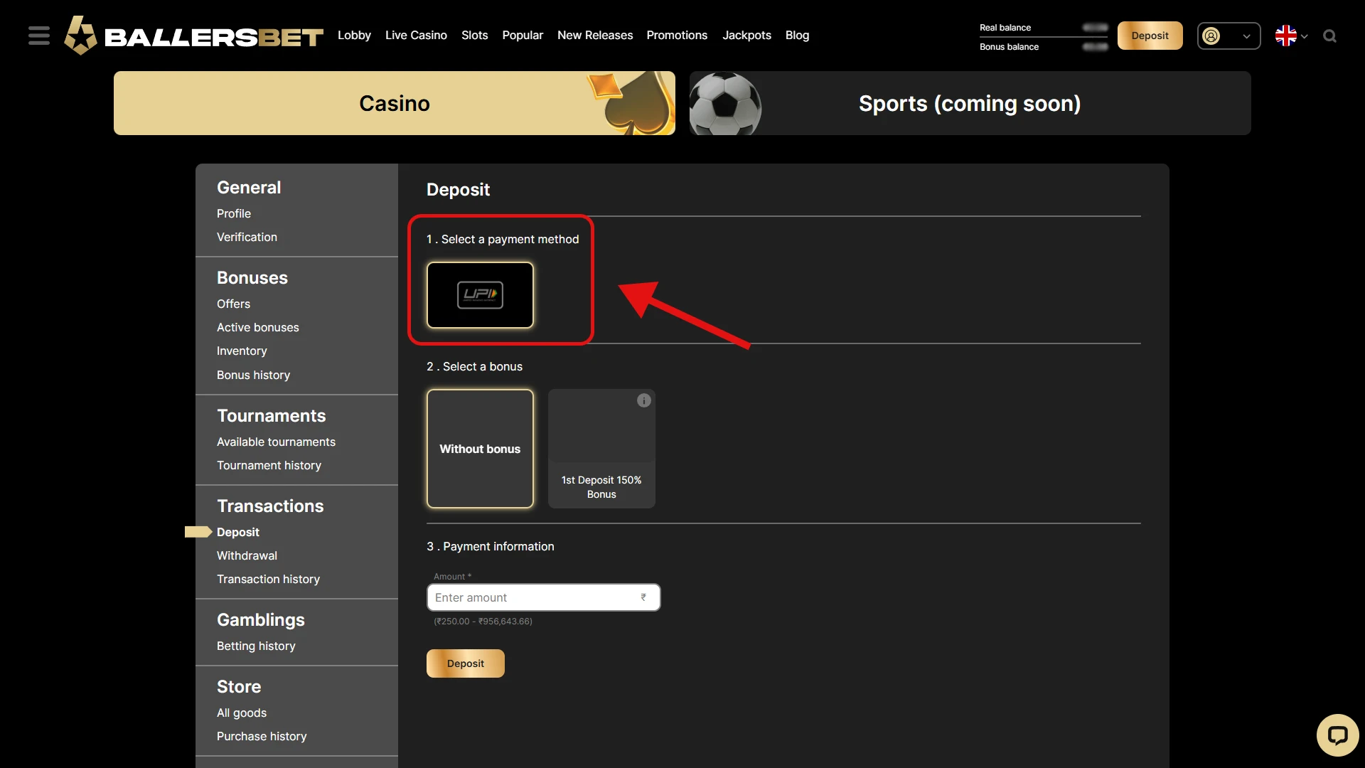 Select a payment method.
