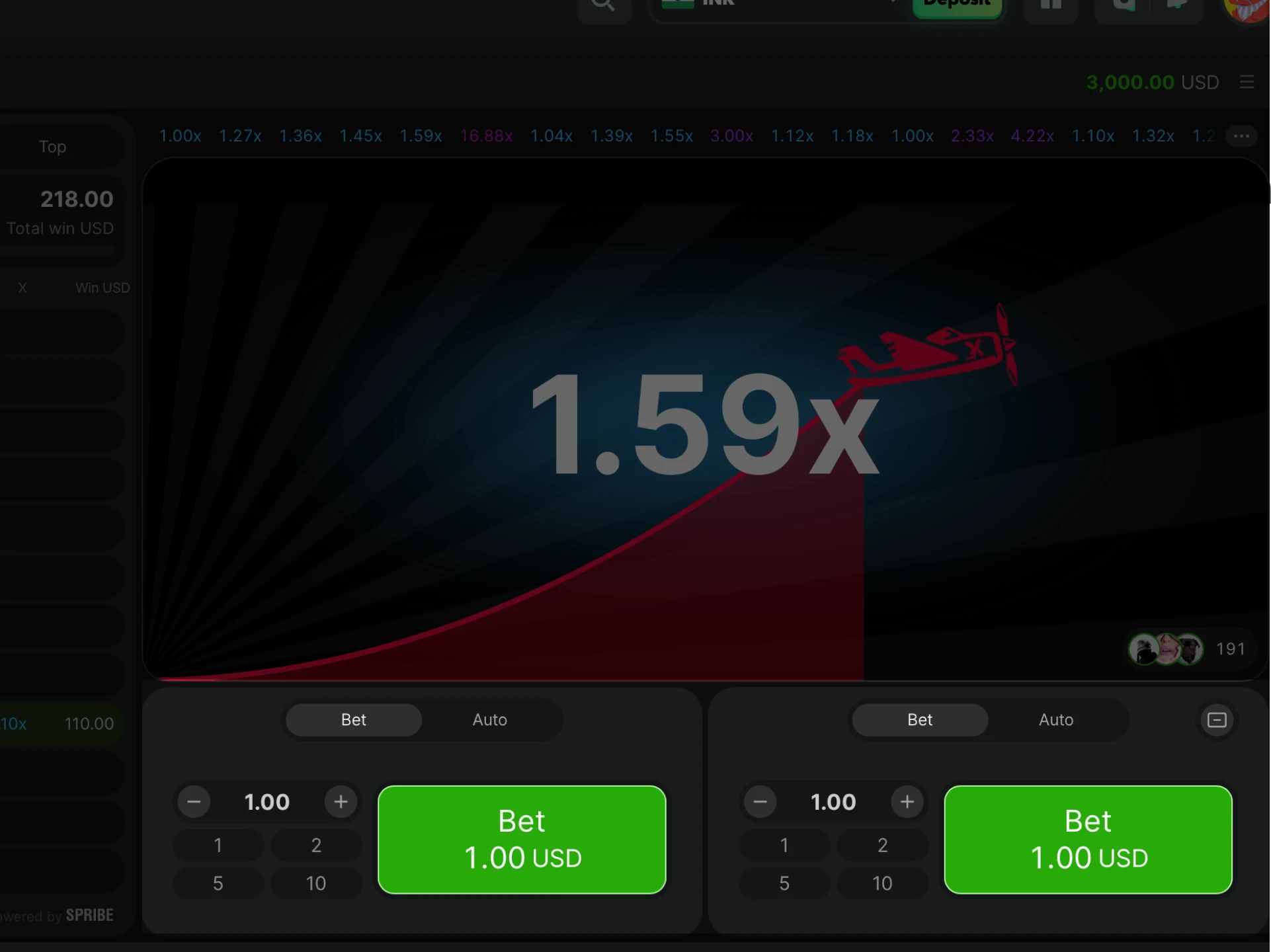 Set your bet amount, hit Bet, and cash out before the plane flies away to secure your winnings.