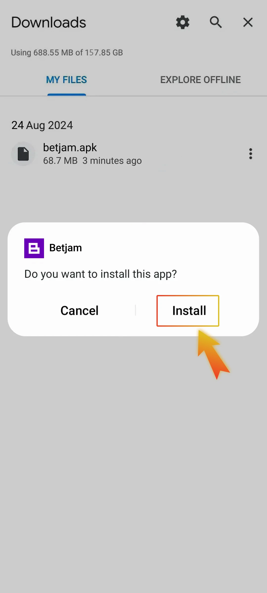 Open the downloaded Betjam APK file and complete the installation.