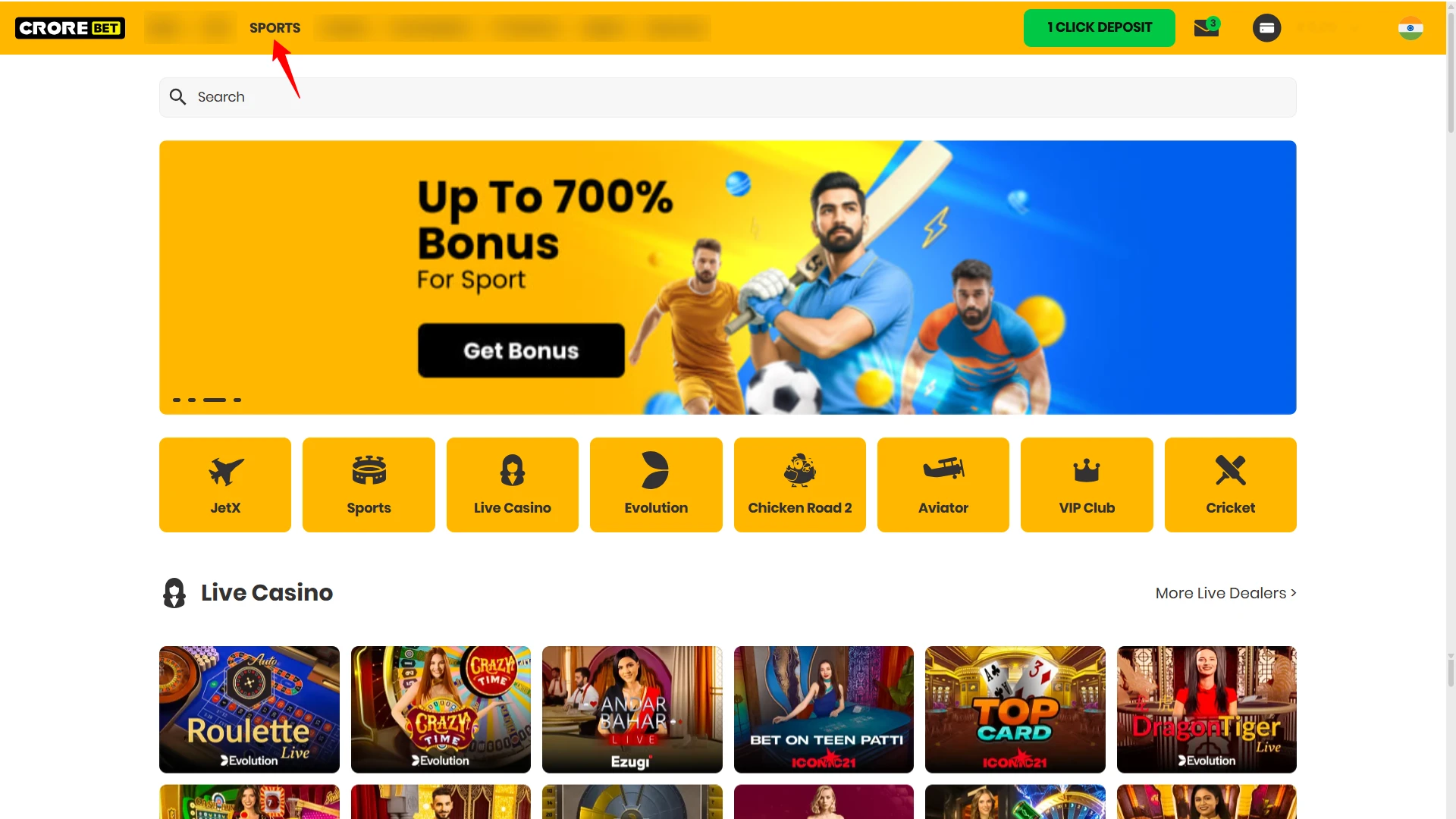 Go to the Sports section.