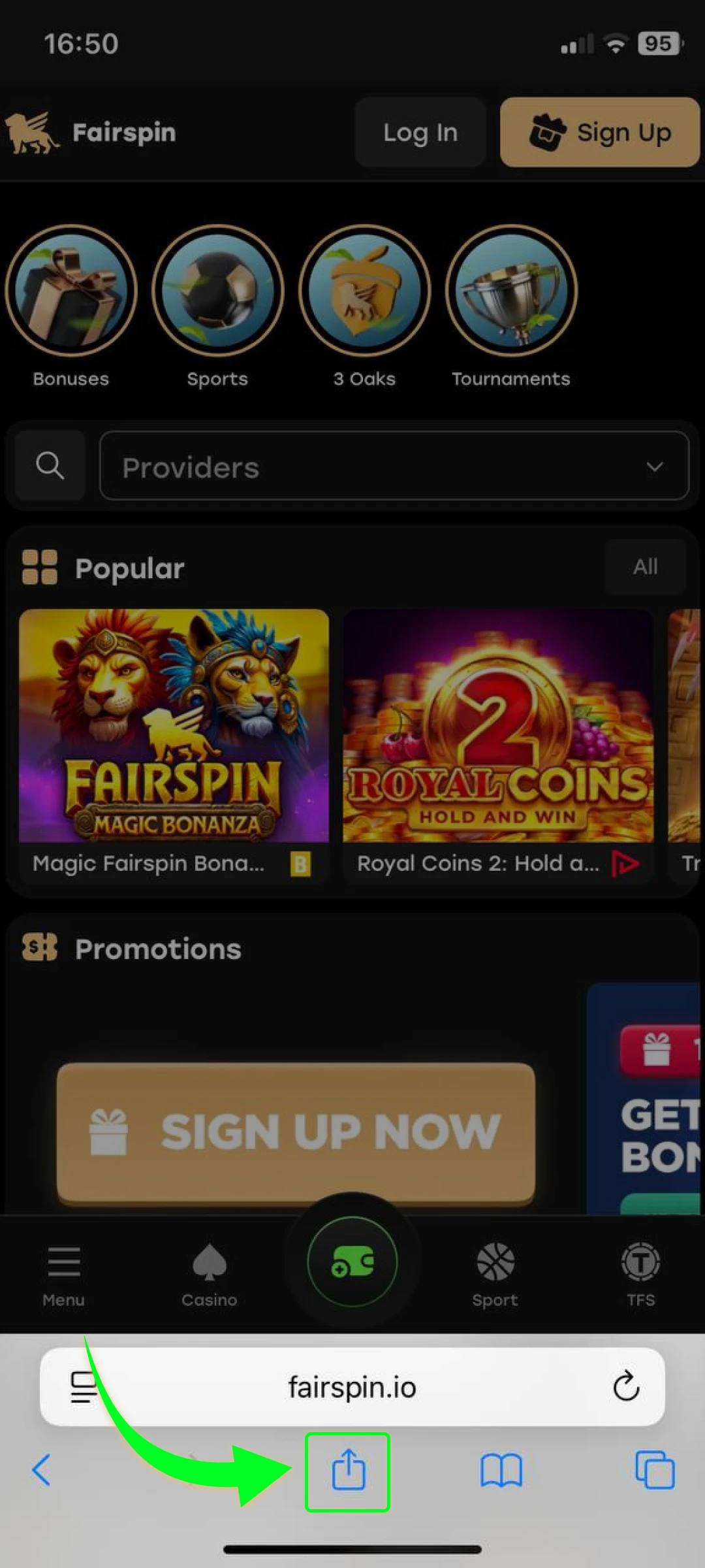 Tap on the “Share” icon in the browser menu.