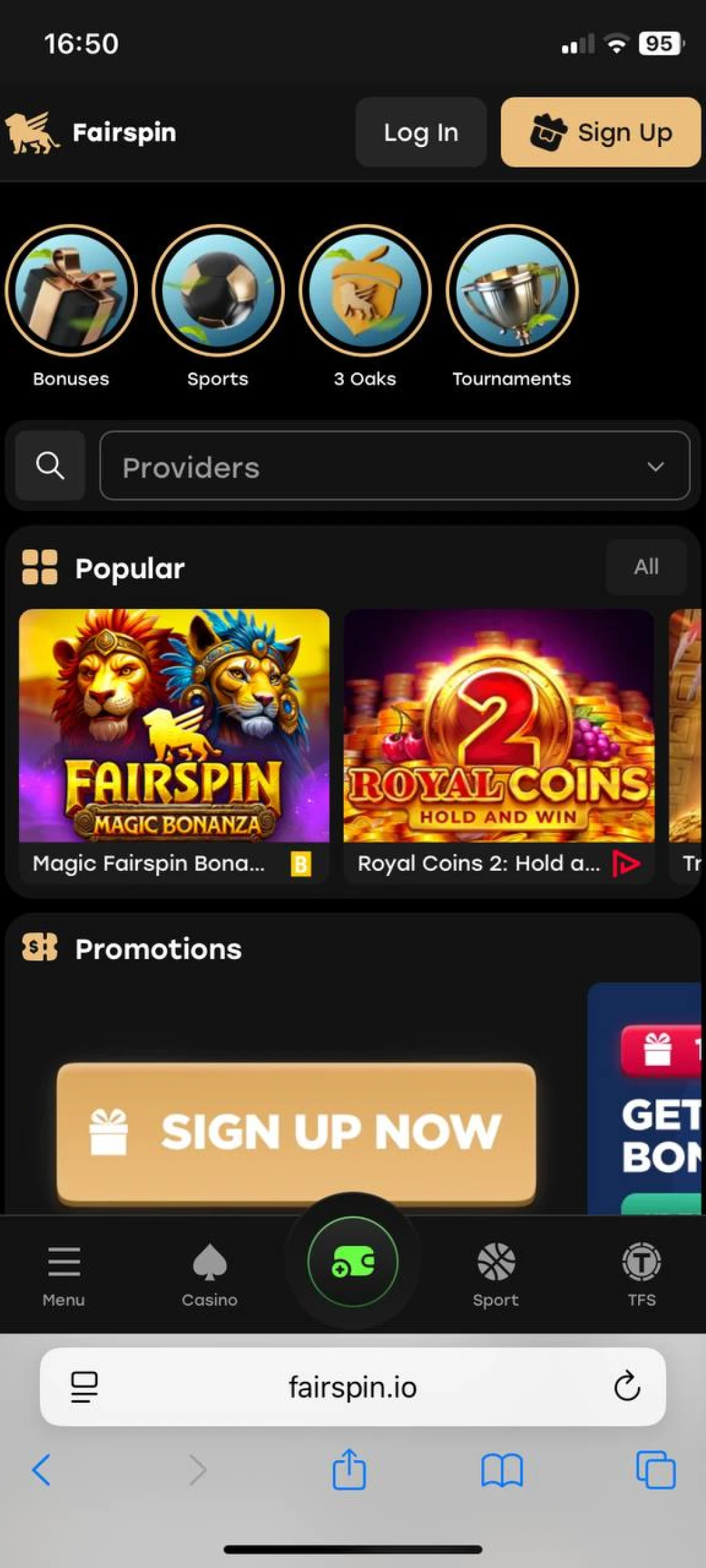 Visit the Fairspin website using your iOS device.