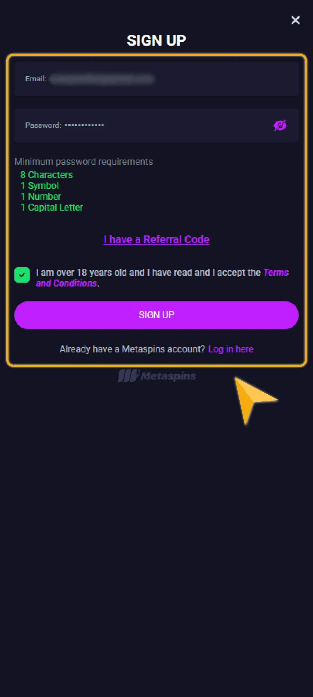 Create an account by entering your details and verifying your email.