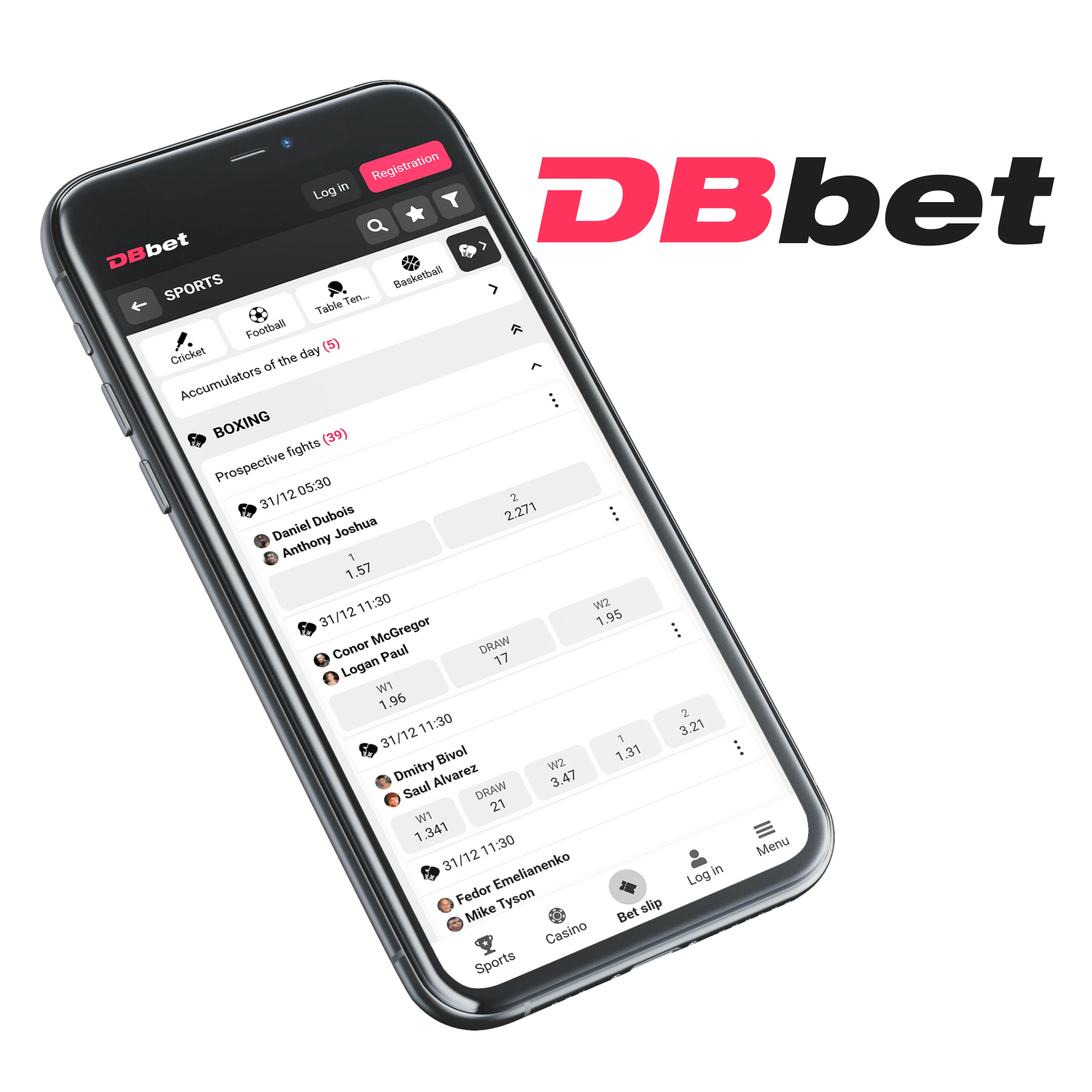 DBBet - offers a great sports wagering section with numerous games, online tournaments, and competitive odds for boxing betting in India.