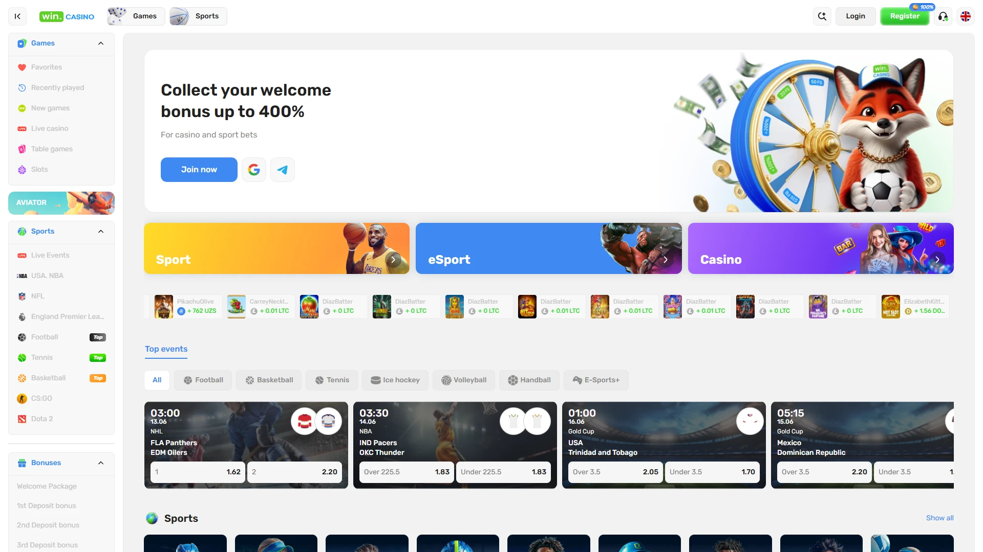 Go to official Win.Casino website.